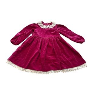 Girl Holiday Dress Love 6X Purple Velvet White‎ Eyelet Lace Vintage Girls USA